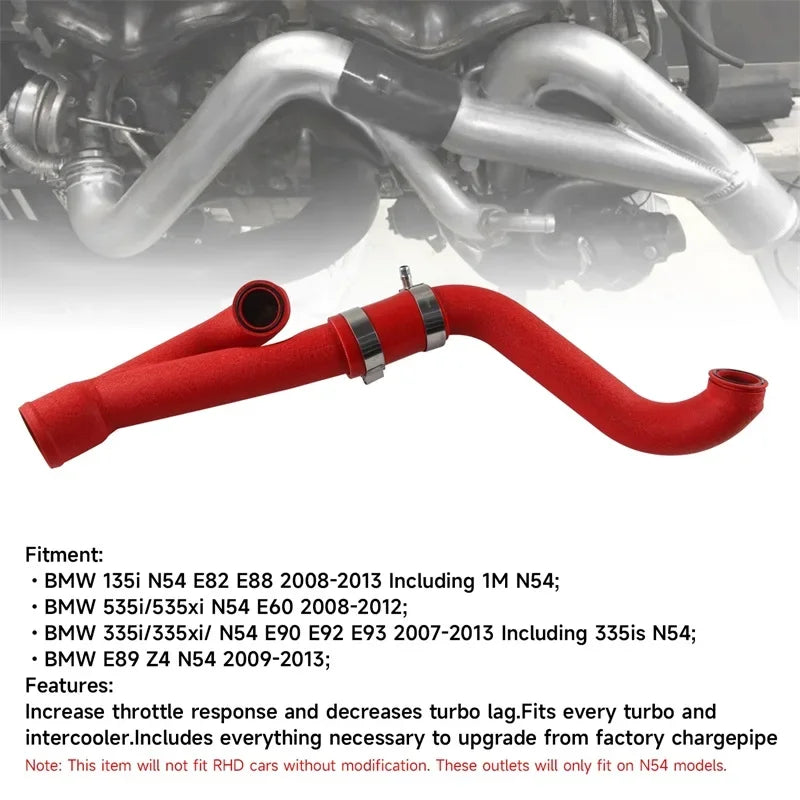 2" Aluminum Upgrade Pipe Kit Turbo Outlet Charge For BMW N54 E90 E92 E93 335i/335xi/335is 07-13 Wrinkle Red
