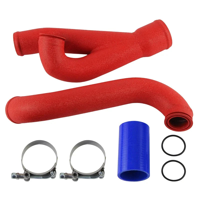 2" Aluminum Upgrade Pipe Kit Turbo Outlet Charge For BMW N54 E90 E92 E93 335i/335xi/335is 07-13 Wrinkle Red