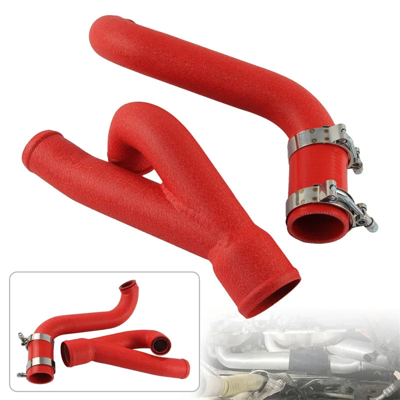 2" Aluminum Upgrade Pipe Kit Turbo Outlet Charge For BMW N54 E90 E92 E93 335i/335xi/335is 07-13 Wrinkle Red