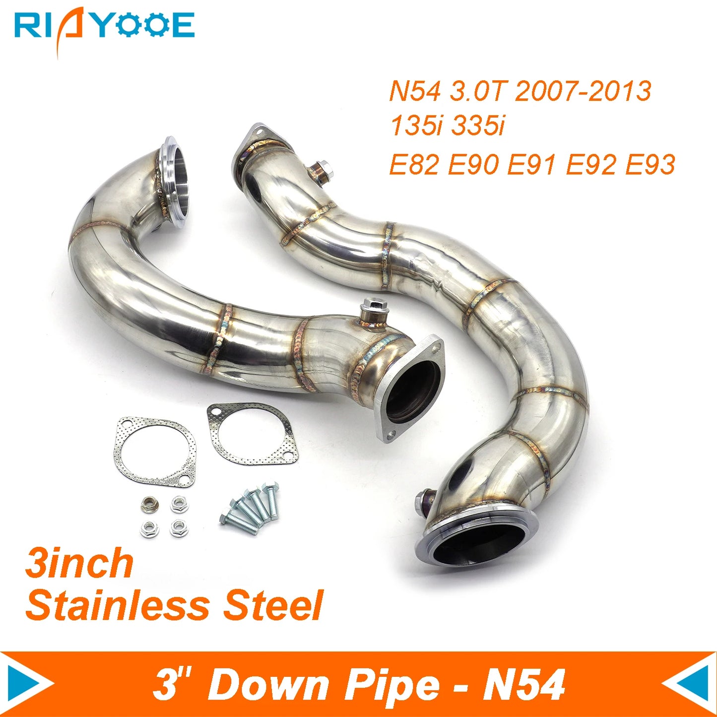 Car 3'' N54 Downpipe Exhaust Pipe Fits for BMW 135i 335Xi E82 E90 E91 E92 E93 3.0T 07-13 Turbo Down Pipes Stainless Steel