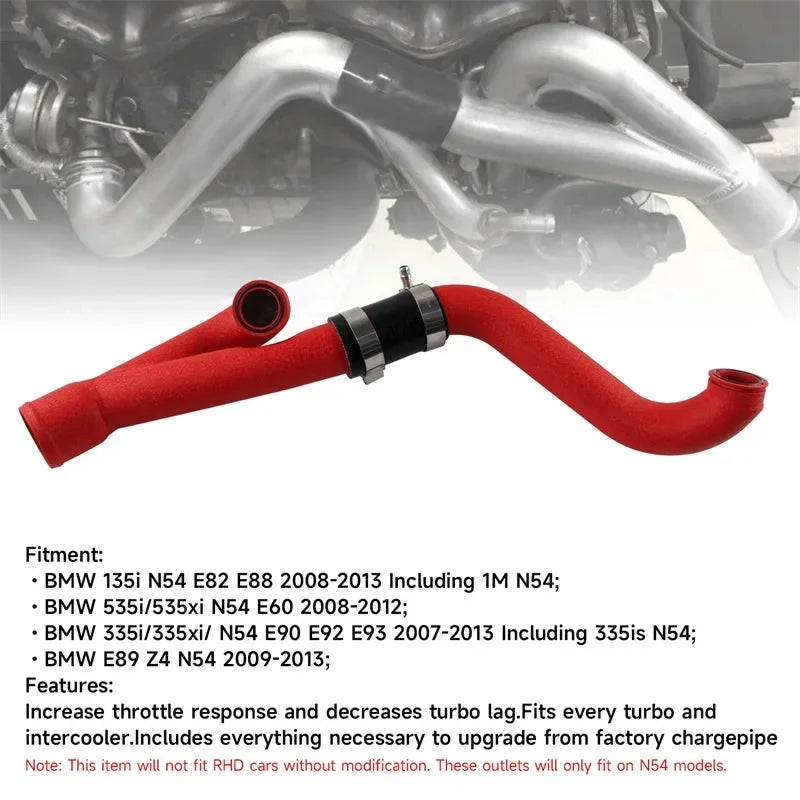 2" Aluminum Upgrade Pipe Kit Turbo Outlet Charge For BMW N54 E90 E92 E93 335i/335xi/335is 07-13 Wrinkle Red