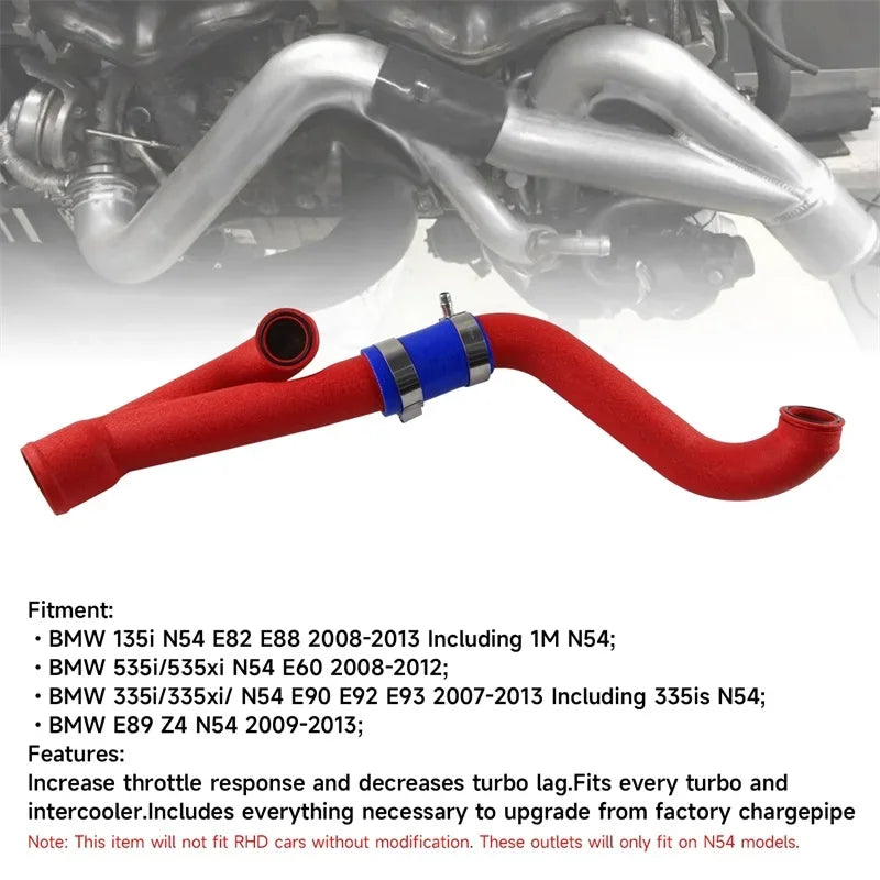2" Aluminum Upgrade Pipe Kit Turbo Outlet Charge For BMW N54 E90 E92 E93 335i/335xi/335is 07-13 Wrinkle Red