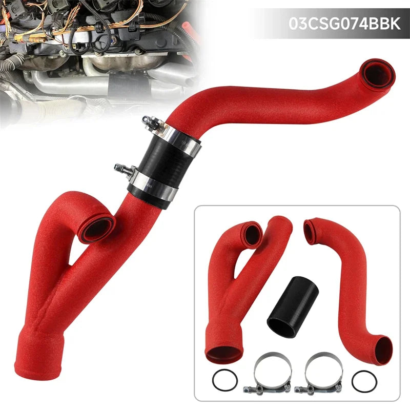 2" Aluminum Upgrade Pipe Kit Turbo Outlet Charge For BMW N54 E90 E92 E93 335i/335xi/335is 07-13 Wrinkle Red