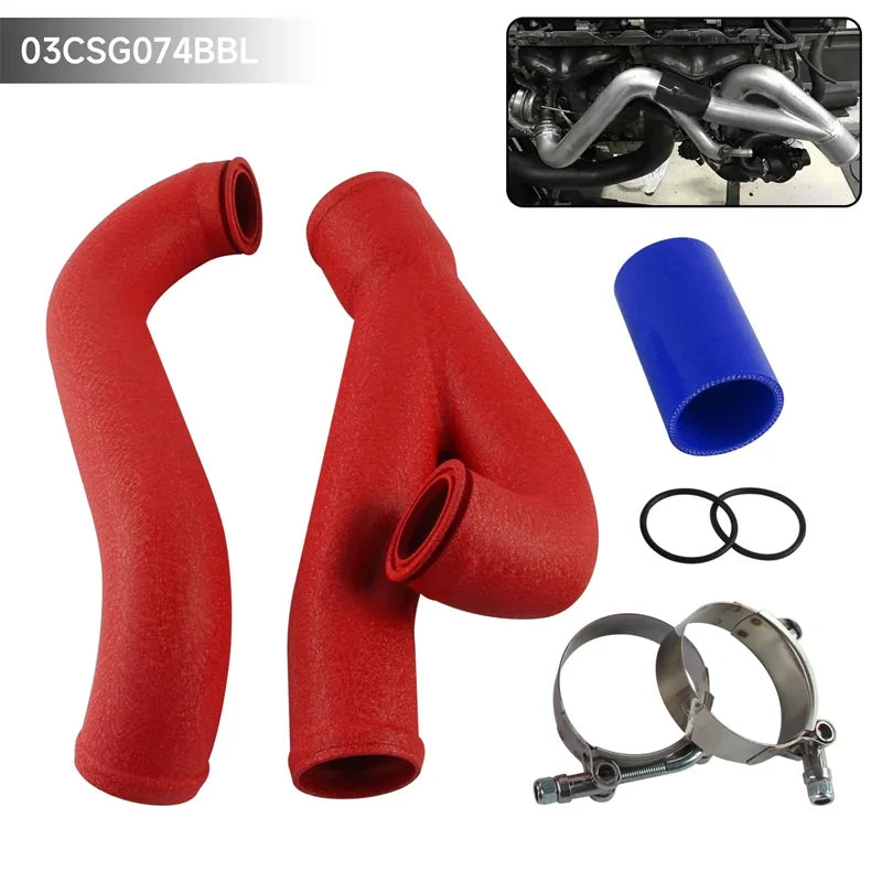 2" Aluminum Upgrade Pipe Kit Turbo Outlet Charge For BMW N54 E90 E92 E93 335i/335xi/335is 07-13 Wrinkle Red