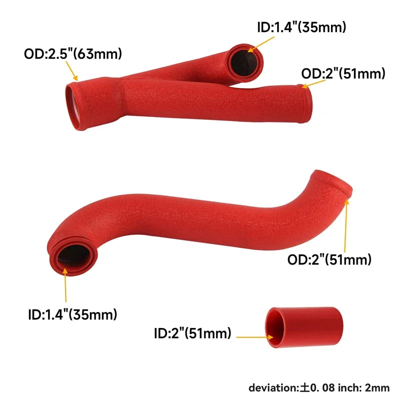 2" Aluminum Upgrade Pipe Kit Turbo Outlet Charge For BMW N54 E90 E92 E93 335i/335xi/335is 07-13 Wrinkle Red